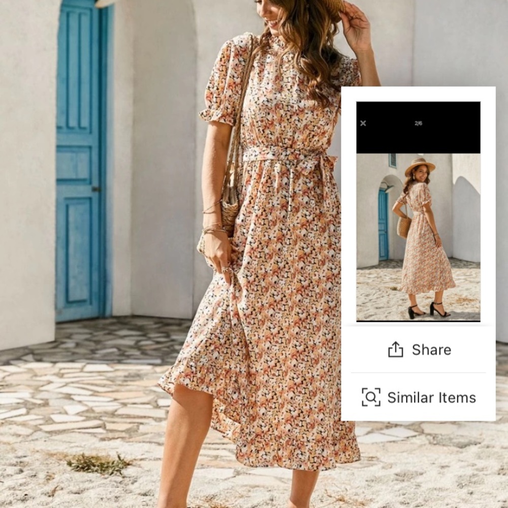 Mock neck floral print a-line dress